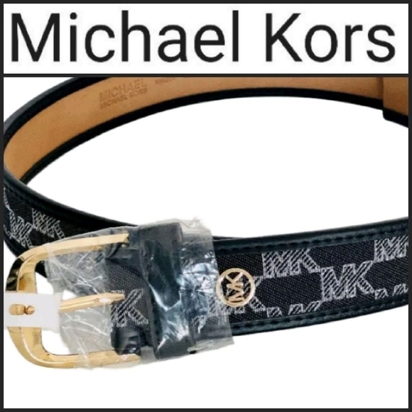 NEW! MICHAEL KORS Fabric Vegan Leather Trim Signature Logo Belt Small. - Picture 1 of 3